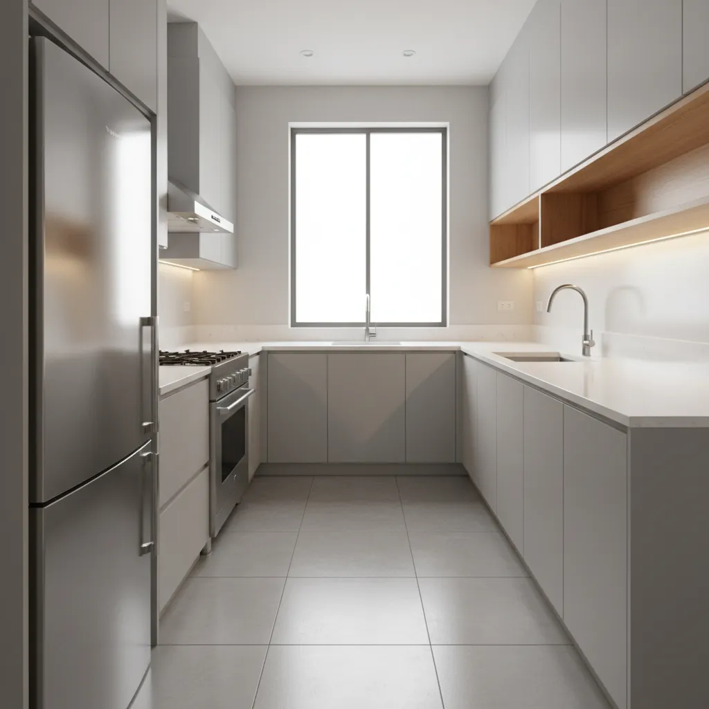 galley kitchen layout demonstrating efficient work triangle in small space