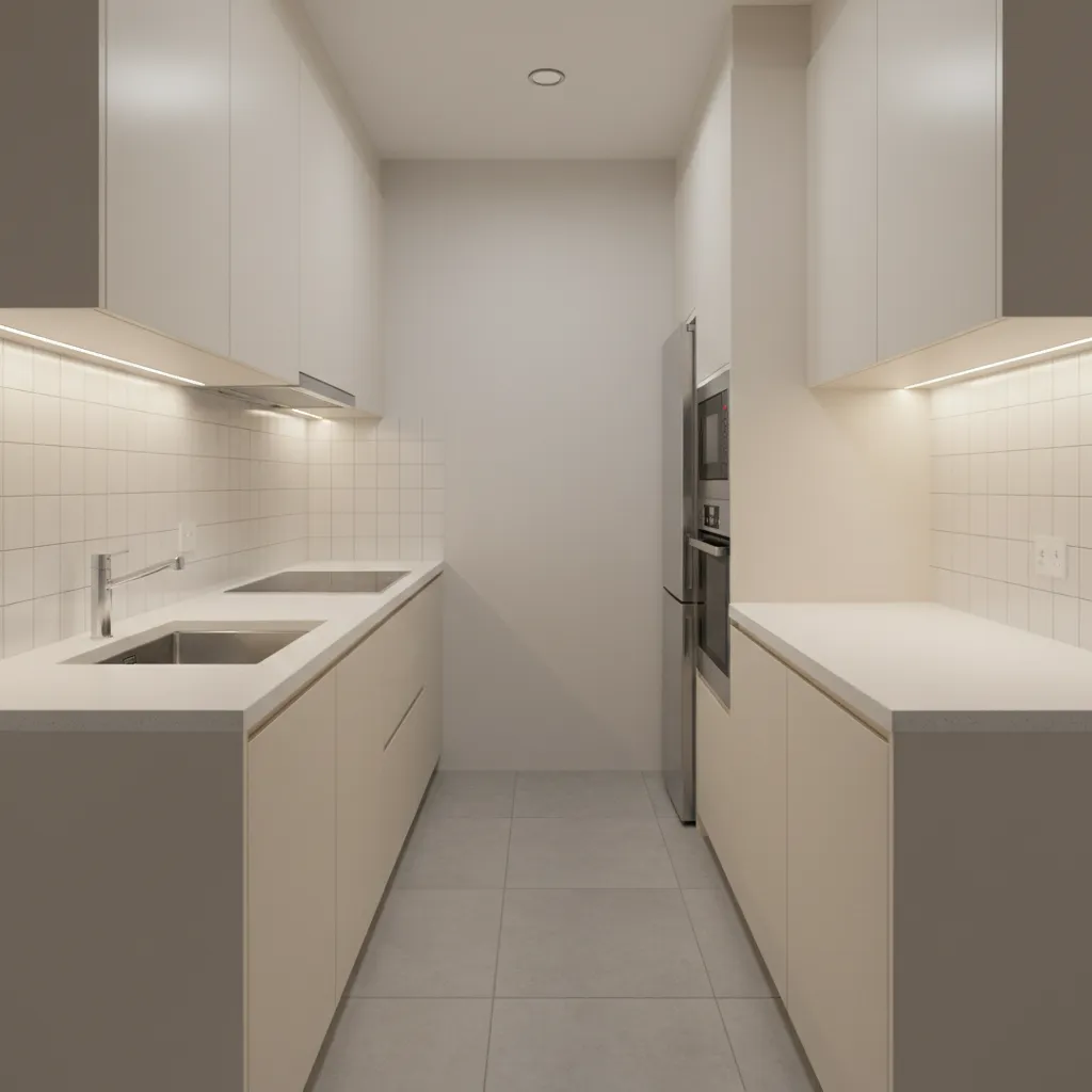 small galley modular kitchen layout with efficient workflow