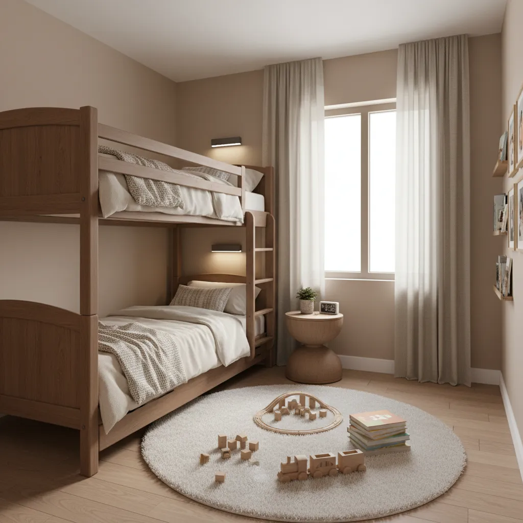 small grandchildren bedroom with bunk beds and compact layout
