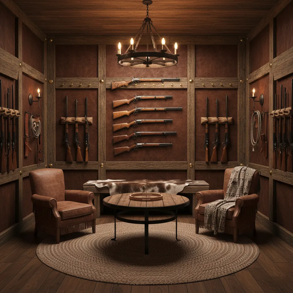 Small Western gun room layout with organized wall displays