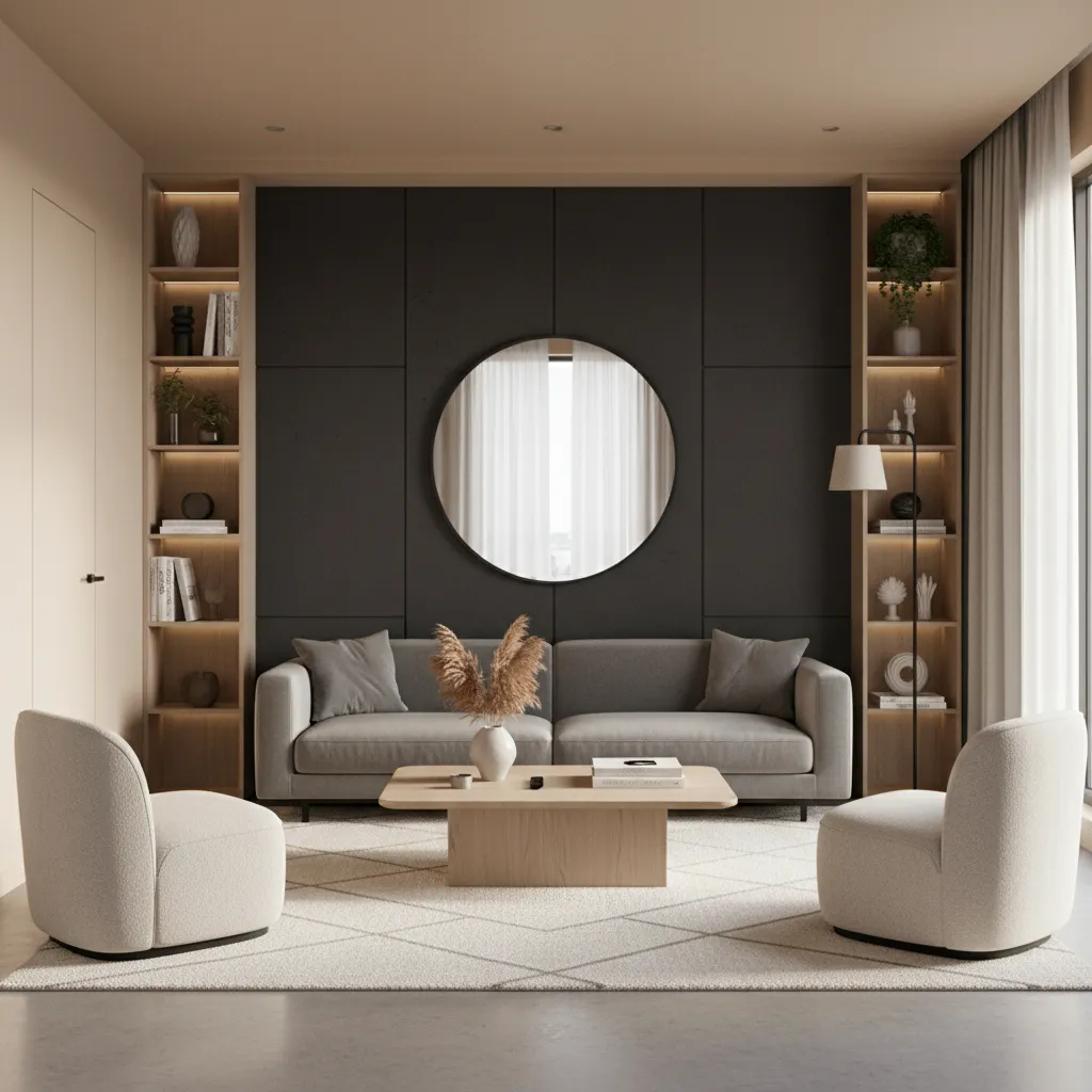 Small living room with one dark accent wall behind sofa and light surrounding walls