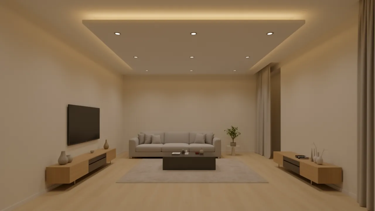 modern small hall POP ceiling layout with recessed lighting
