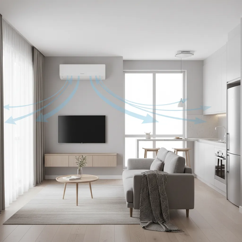 800 sq ft home interior showing airflow distribution from a split air conditioner