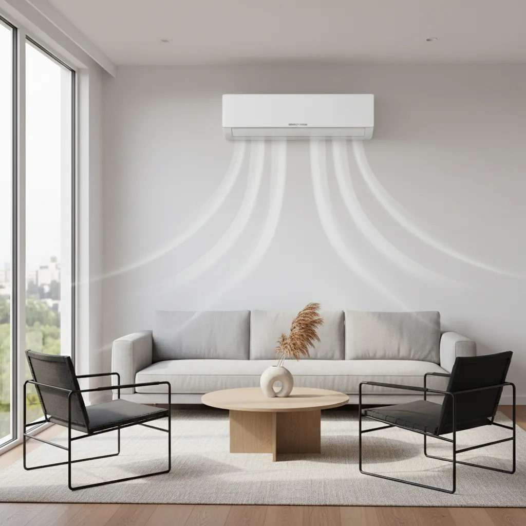 Small house living room with efficient air conditioning airflow