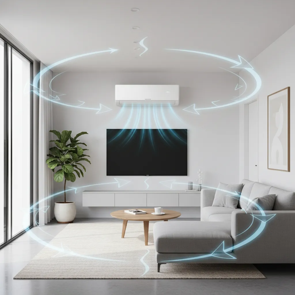 airflow layout visualization in a small apartment living room
