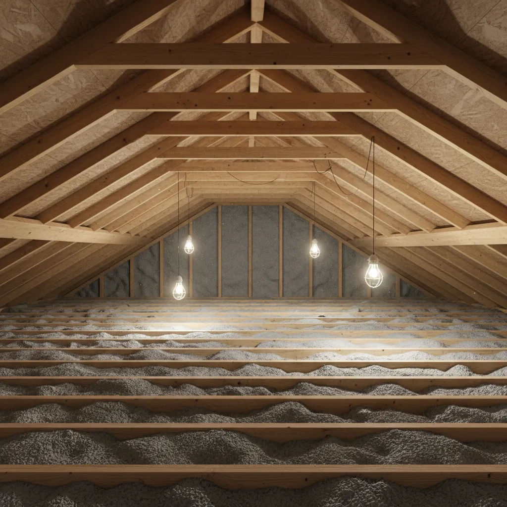 attic insulation installation in a small residential home