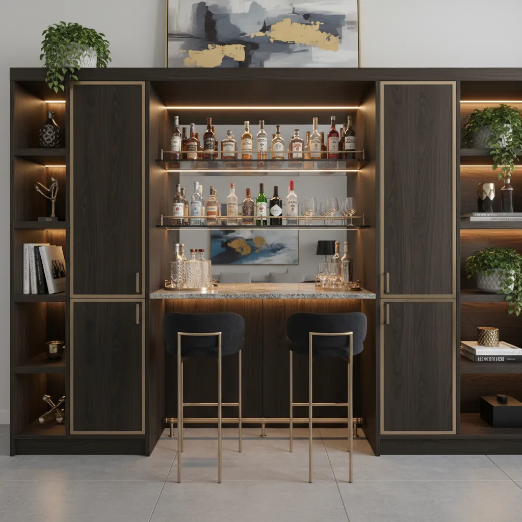 Pequeño bar en casa integrado en un apartamento moderno