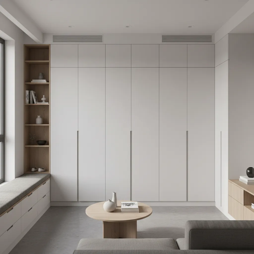 built in storage solutions in a compact small home bedroom and hallway