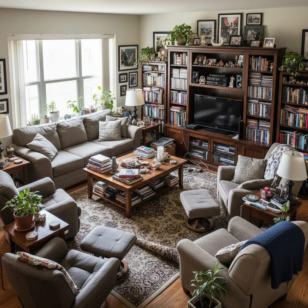 Ejemplo de interior pequeño con demasiados muebles