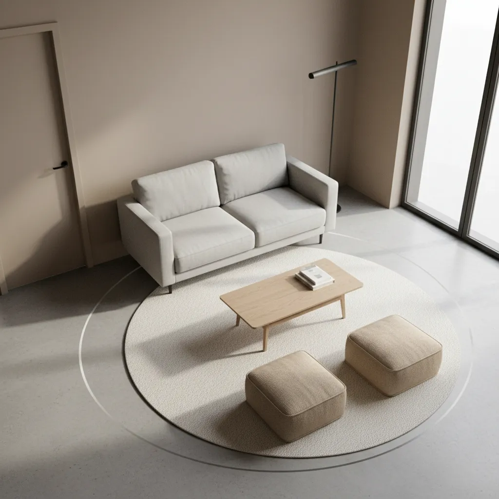 Furniture placement layout in a compact living room