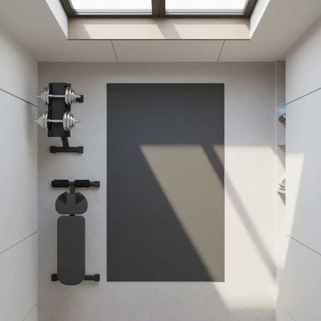 Distribución de un gimnasio pequeño en una habitación de apartamento