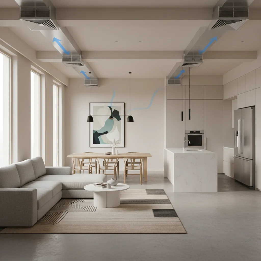 Small house interior showing vents and airflow layout for HVAC planning