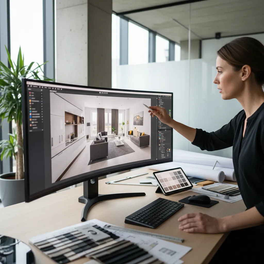 Diseñador trabajando en la planificación de un interior moderno