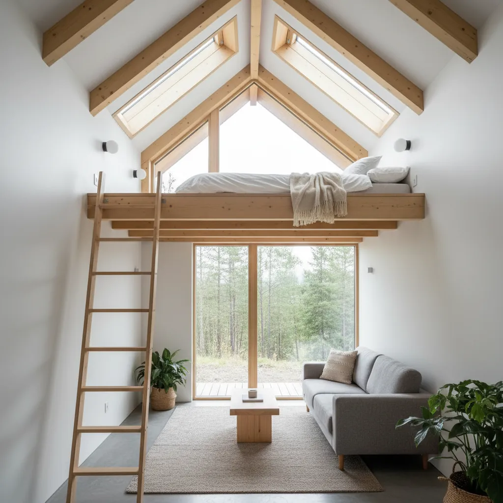Loft sleeping area in a small modular home