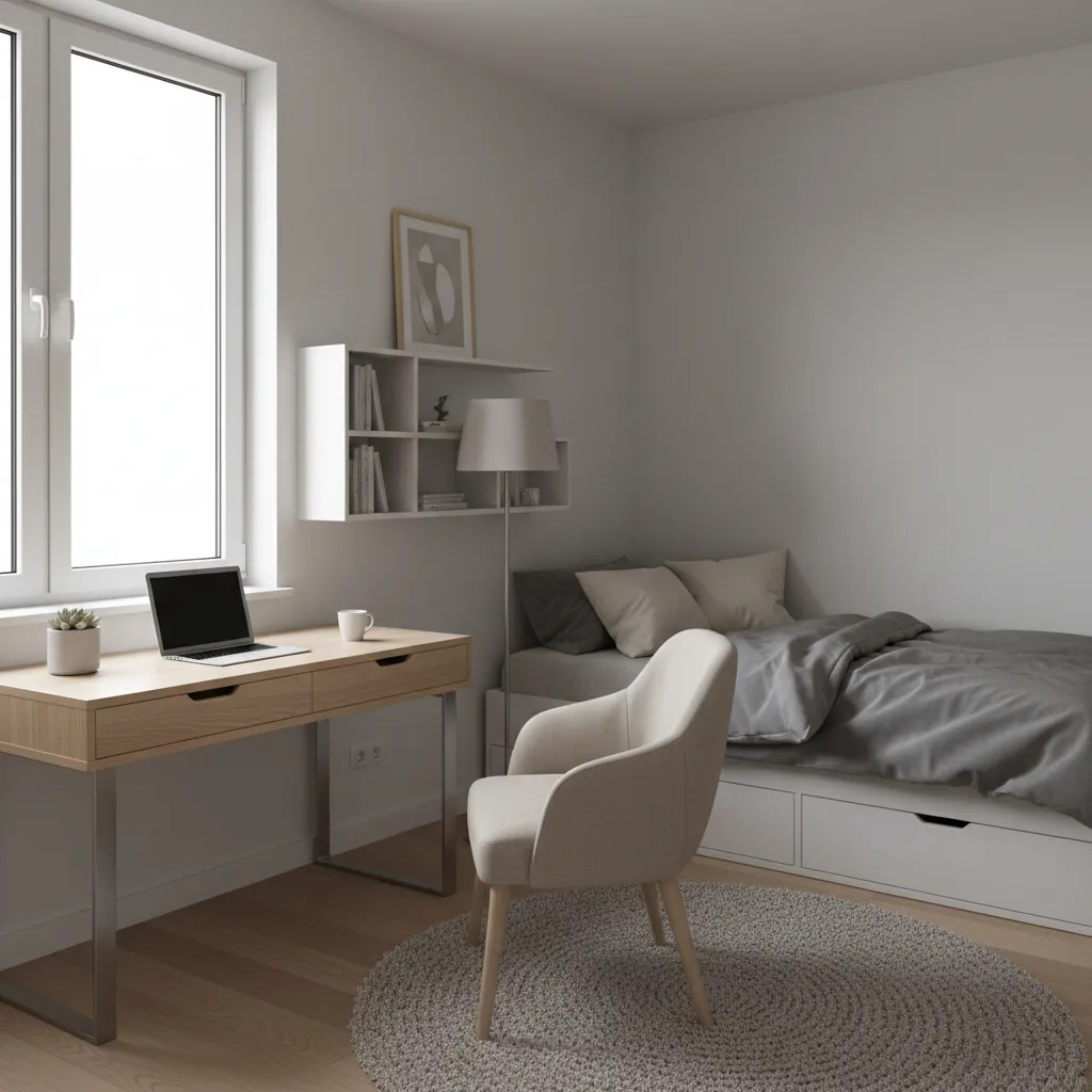 Dormitorio secundario con escritorio para oficina en casa