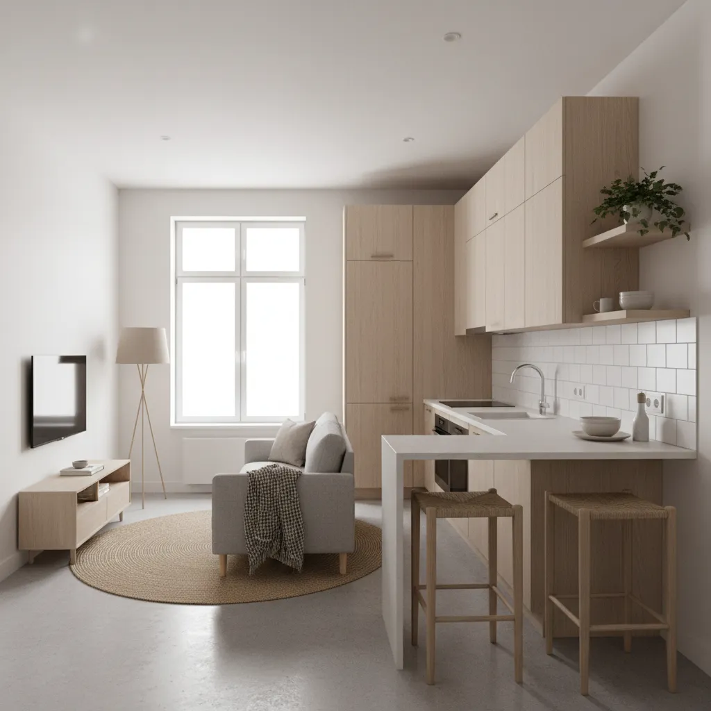Compact apartment interior renovation showing efficient layout for small homes