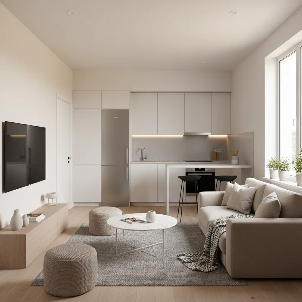 Casa pequeña con interior sencillo y funcional