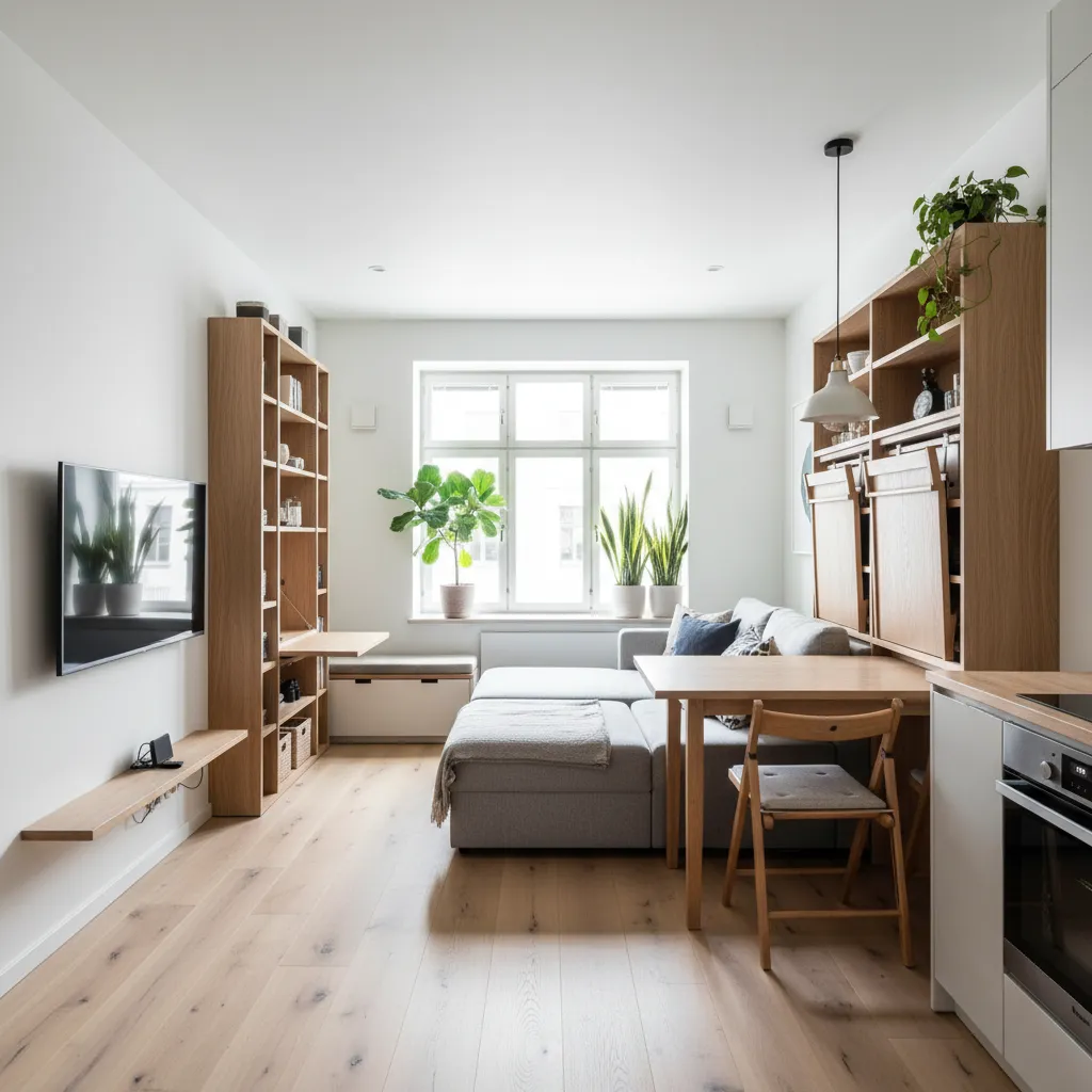 Pequeña vivienda con diseño inteligente y muebles multifuncionales