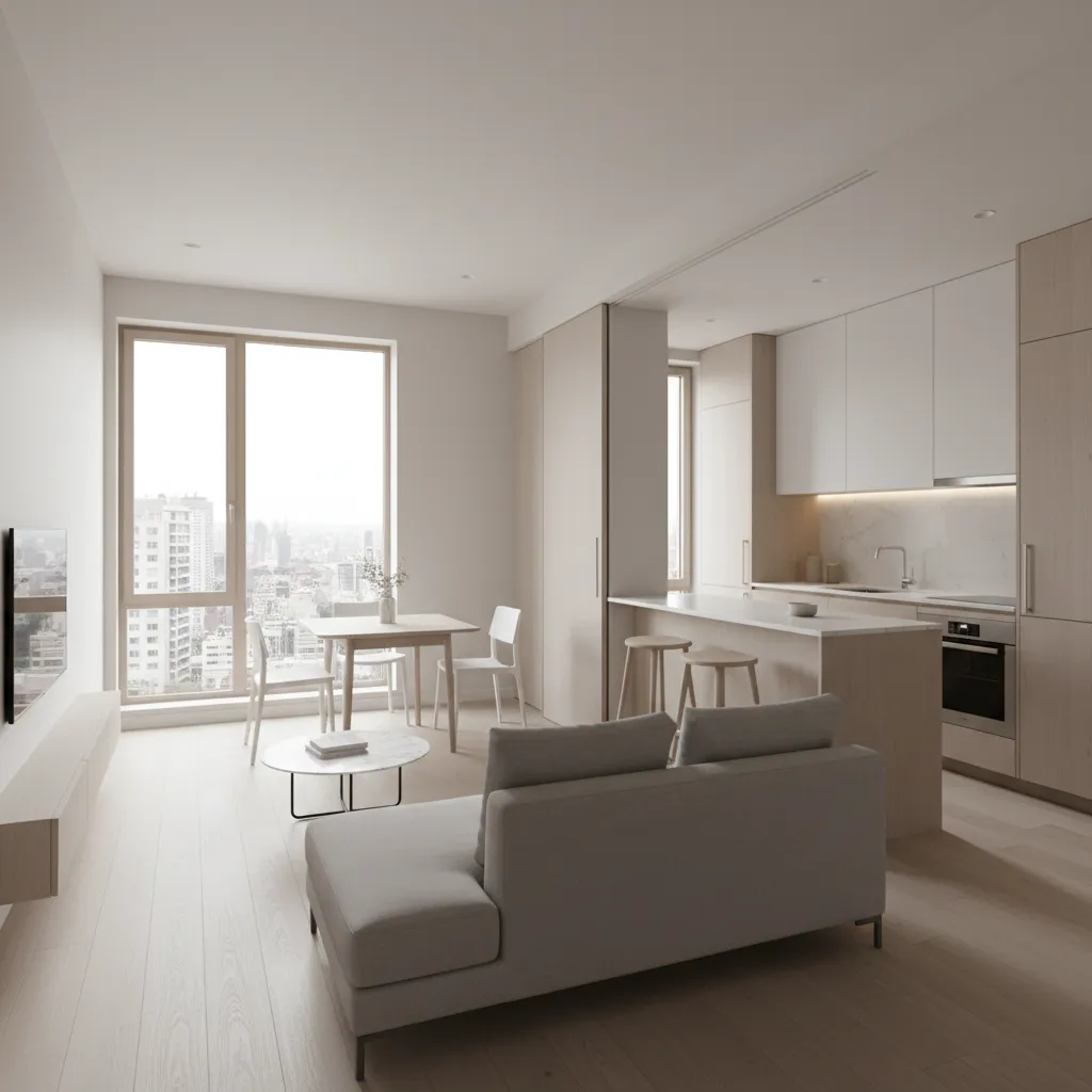 Distribución inteligente en una casa pequeña con sala y cocina integradas