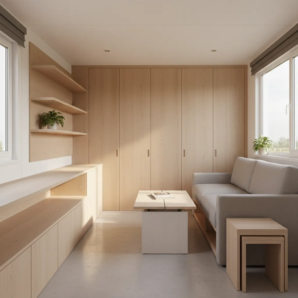 Smart storage solutions inside a small mobile home living space