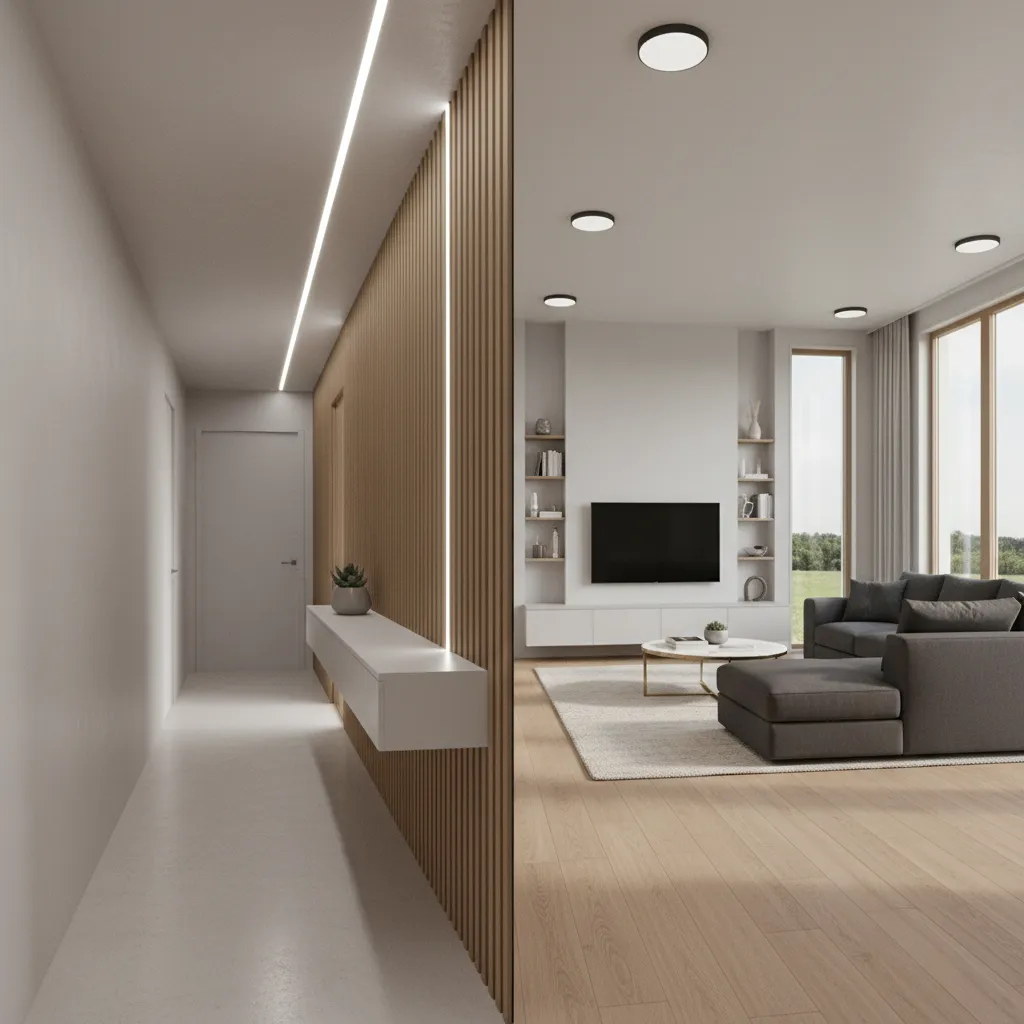 comparison of narrow tiny house interior versus wider mobile home layout