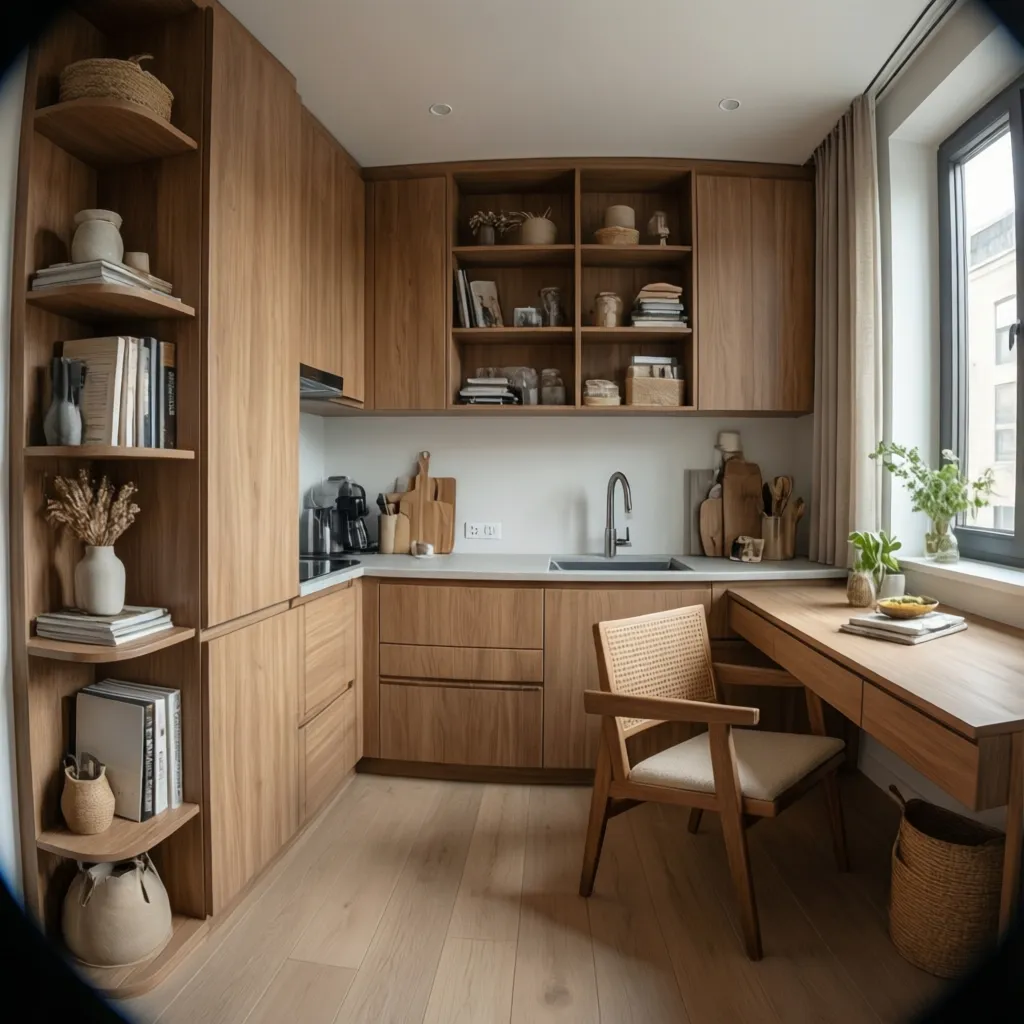 custom storage solutions in a compact renovated apartment