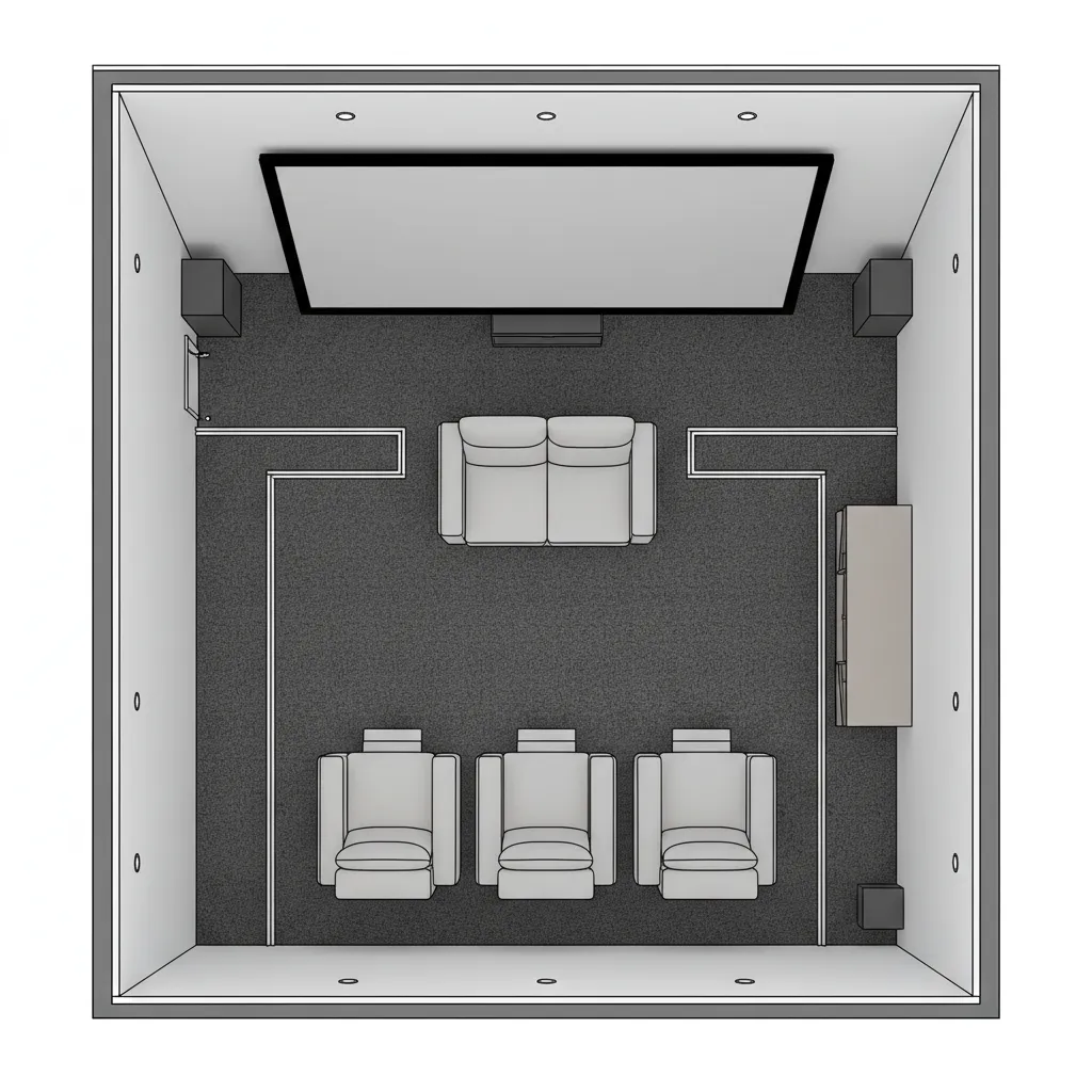 Top view seating layout plan for a small home theater room