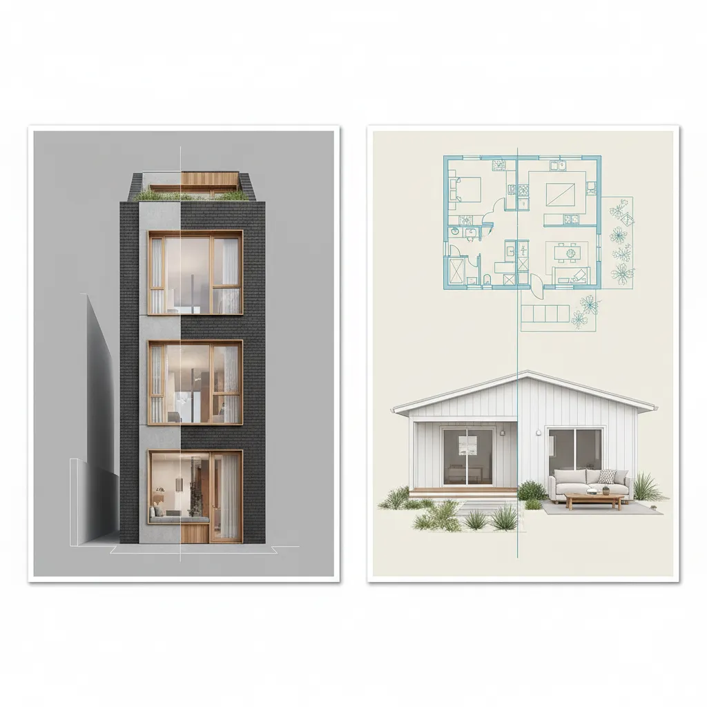 Comparison of compact urban and suburban small house layouts