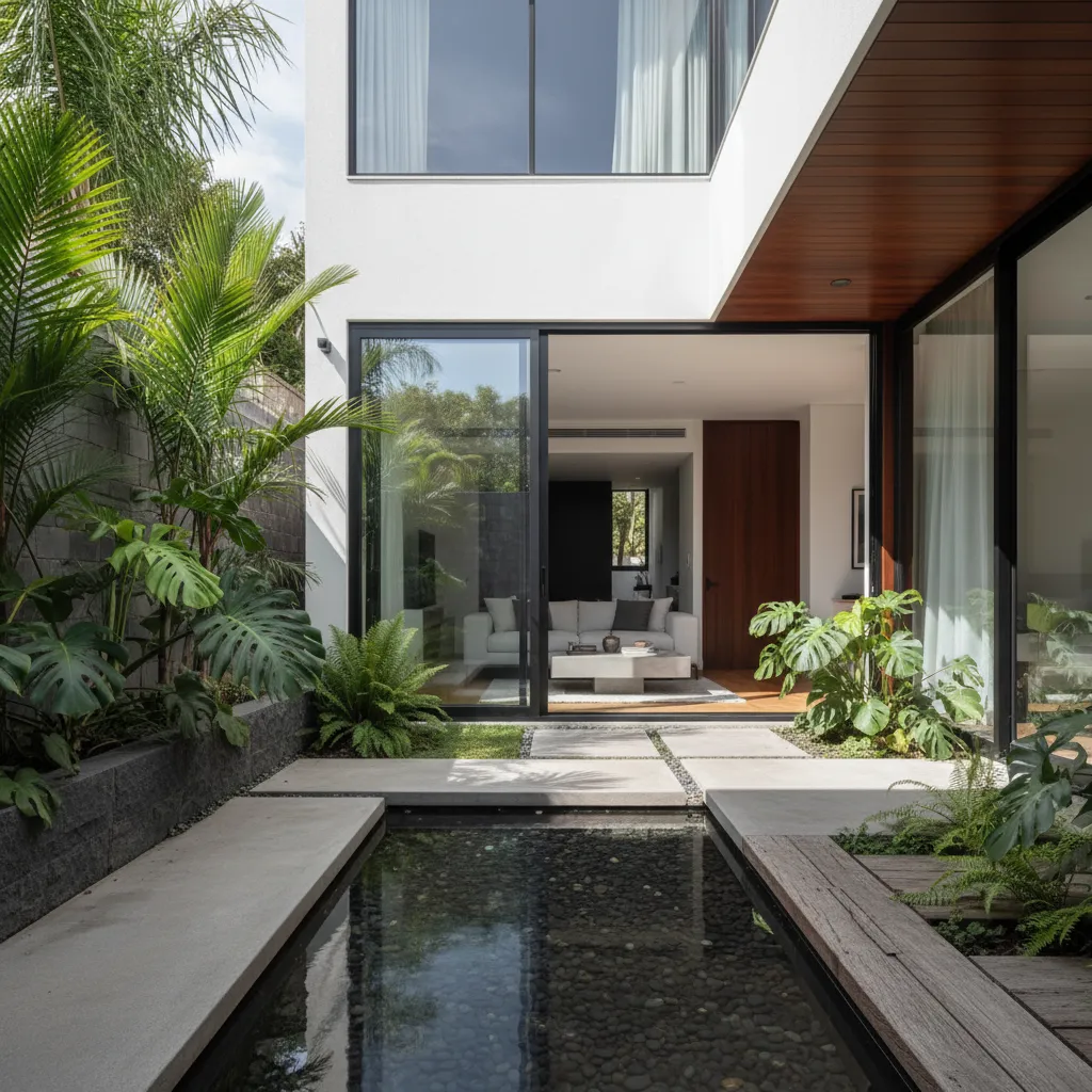 Taman belakang kecil untuk pencahayaan rumah