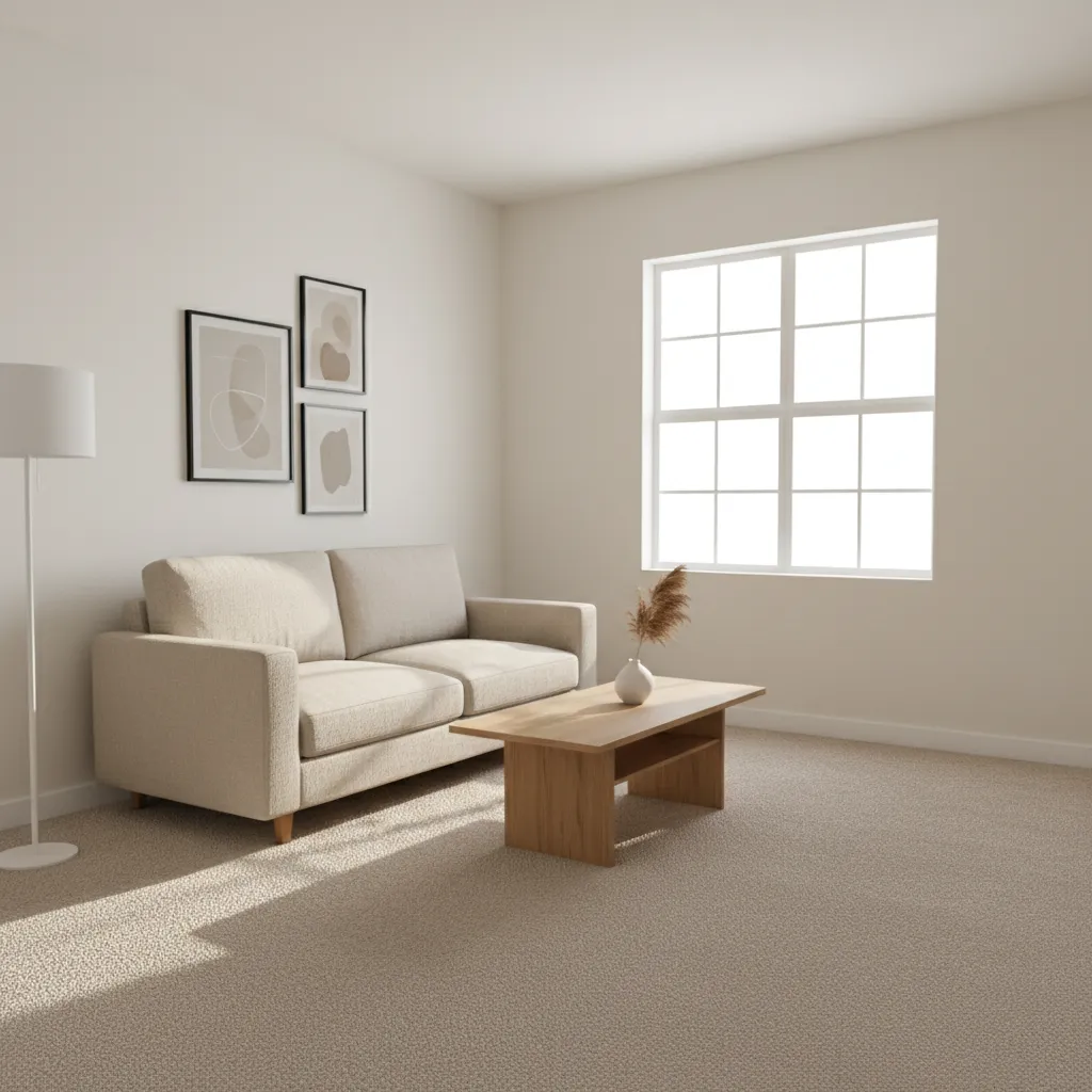 cozy small living room with wall to wall carpet flooring
