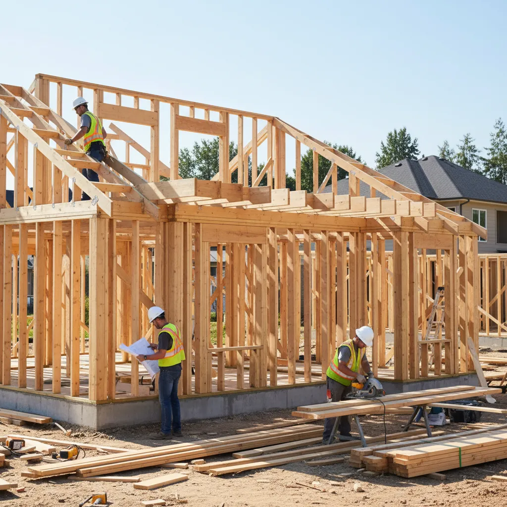 framing stage of a 1200 sq ft house under construction