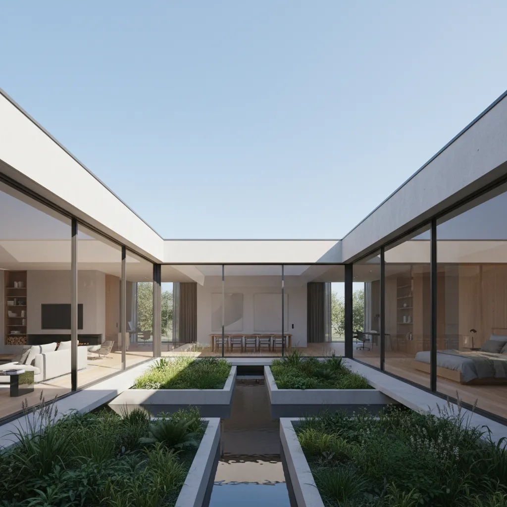 Small internal courtyard bringing daylight into a modern house