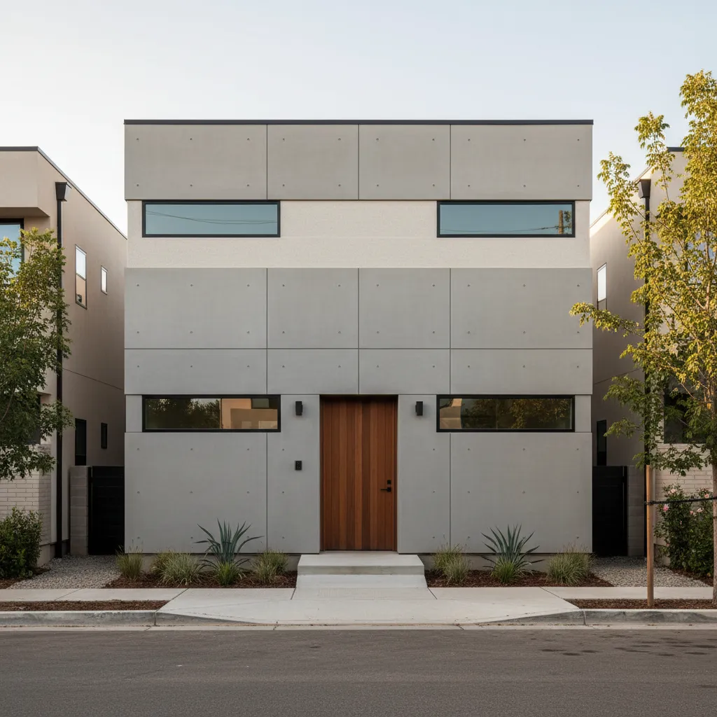 Fachada pequeña con proporciones equilibradas entre puerta y ventanas