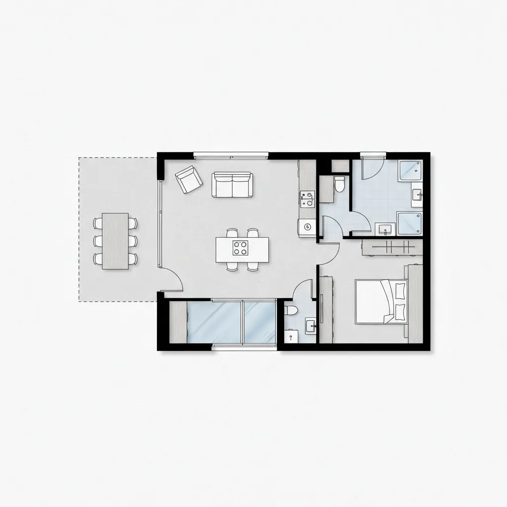 Plano de distribución eficiente para una casa pequeña