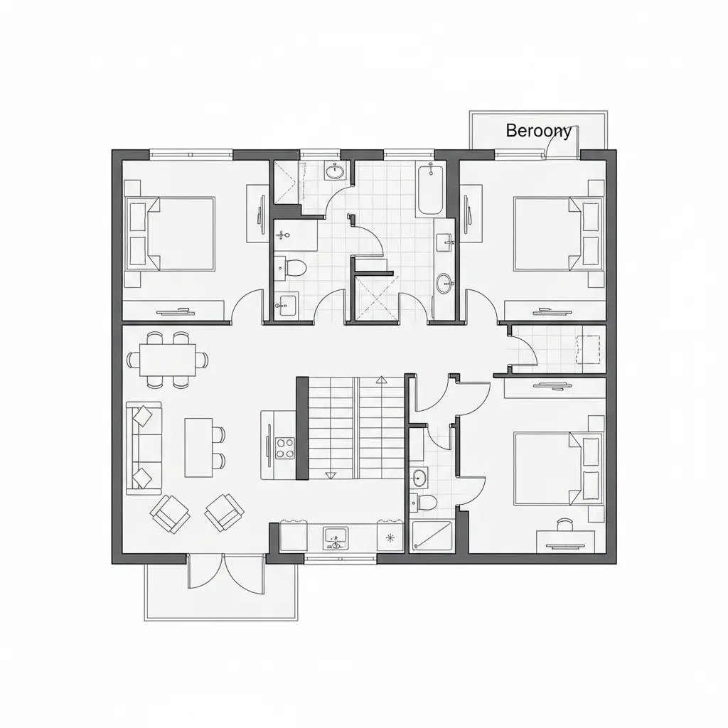 Plano de distribución de casa pequeña de dos plantas
