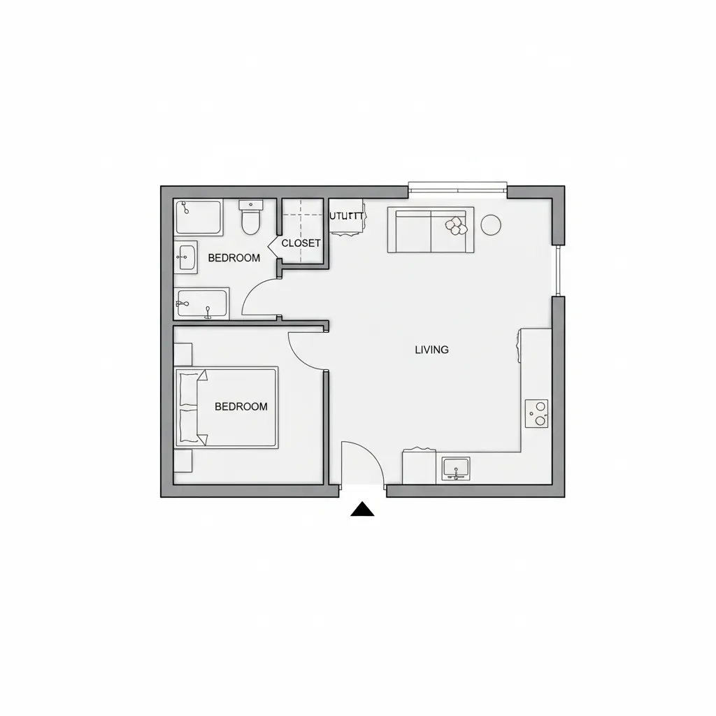 Plano arquitectónico de una casa pequeña de una sola planta