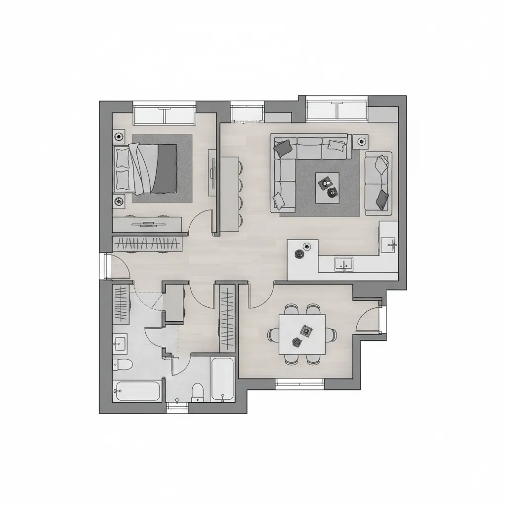 Plano de distribución de una casa pequeña moderna