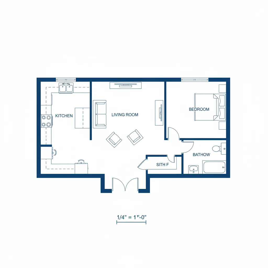Example floor plan layout for a 700 square foot house