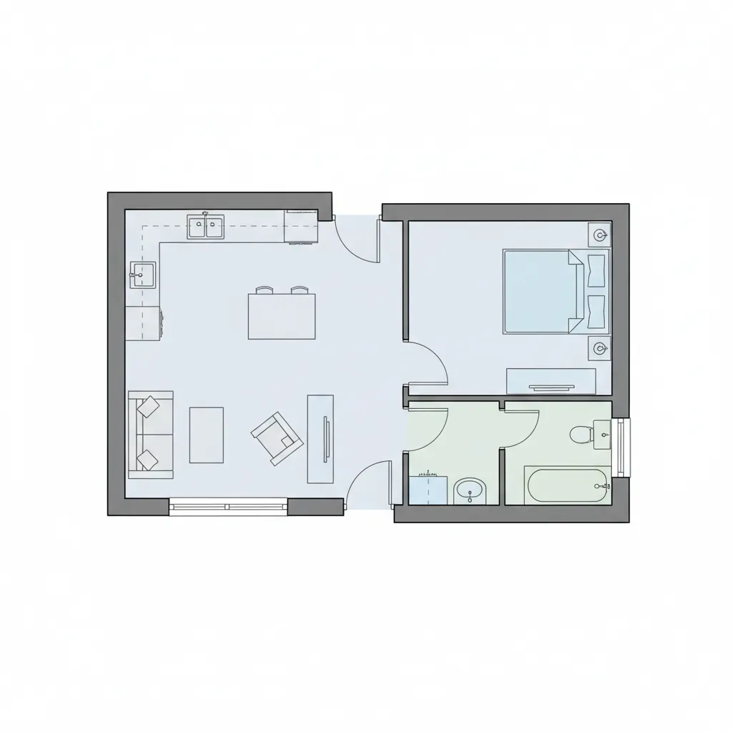Efficient floor plan layout for a 710 sq ft small house