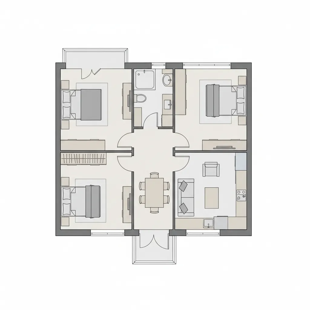 Plano de distribución de una casa moderna pequeña