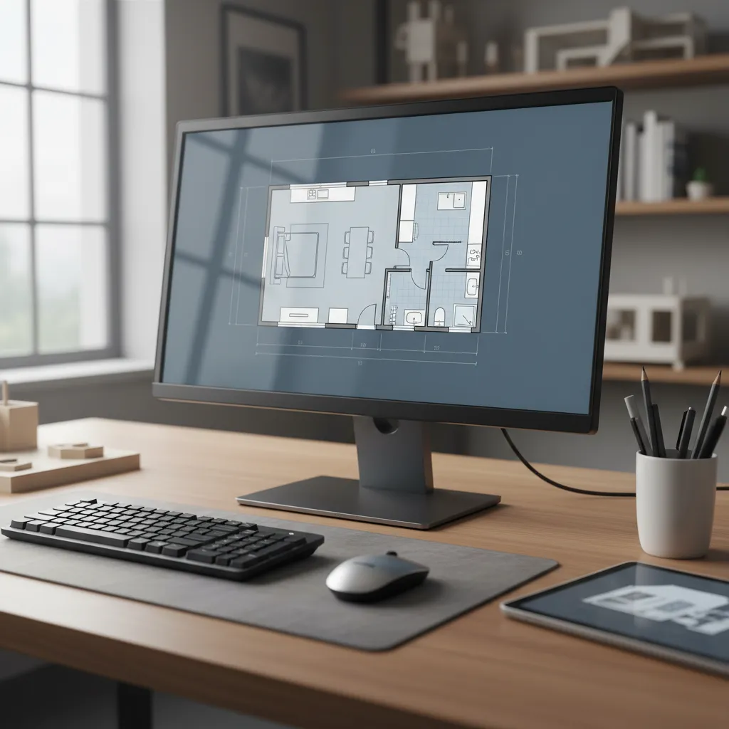 Plano digital de una casa pequeña con distribución optimizada