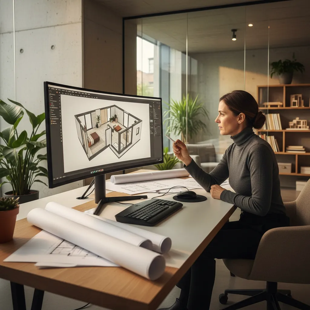 Proceso de planificación de plano de casa pequeña en computadora