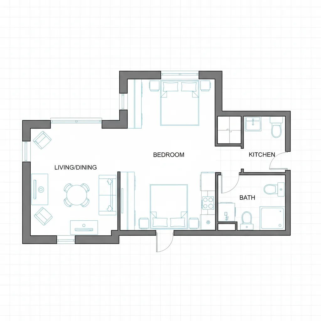 Compact small house floor plan designed for efficient space planning
