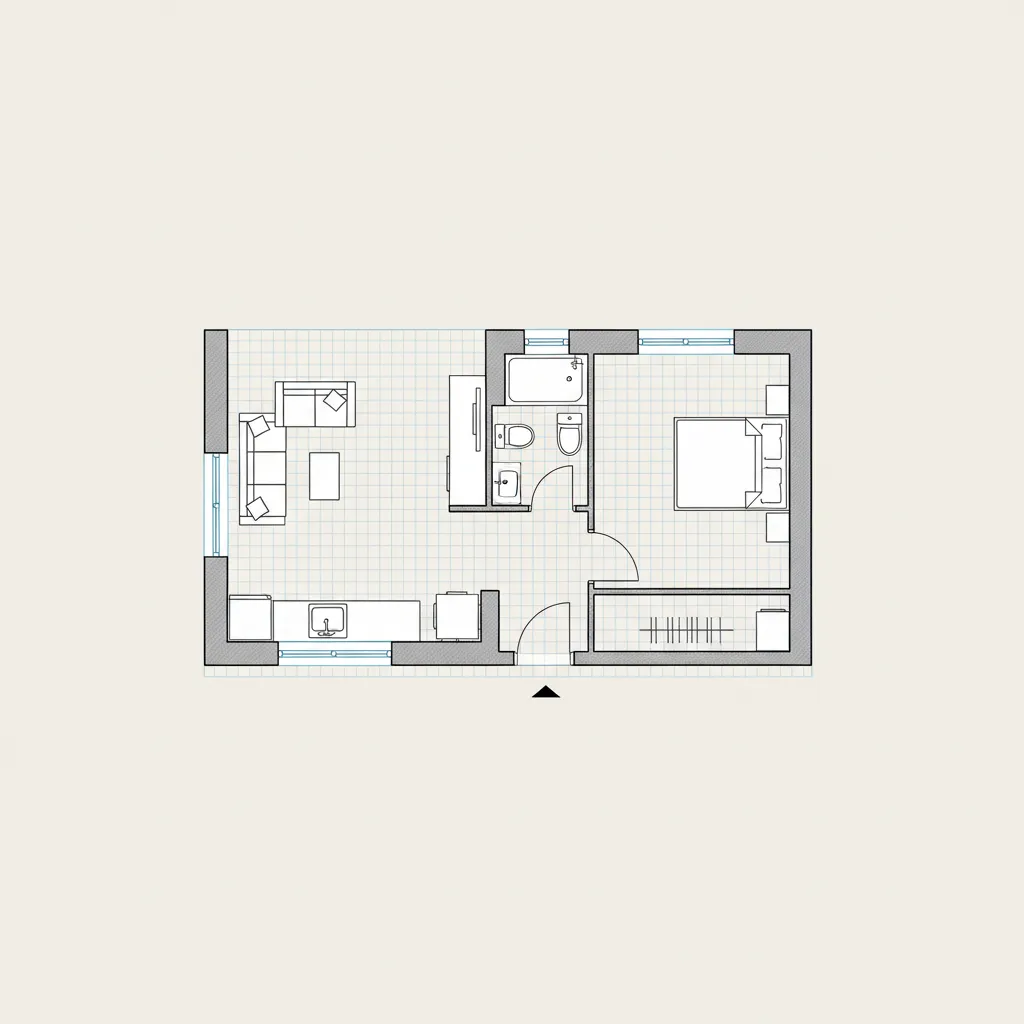 simple small house floor plan layout showing compact room arrangement