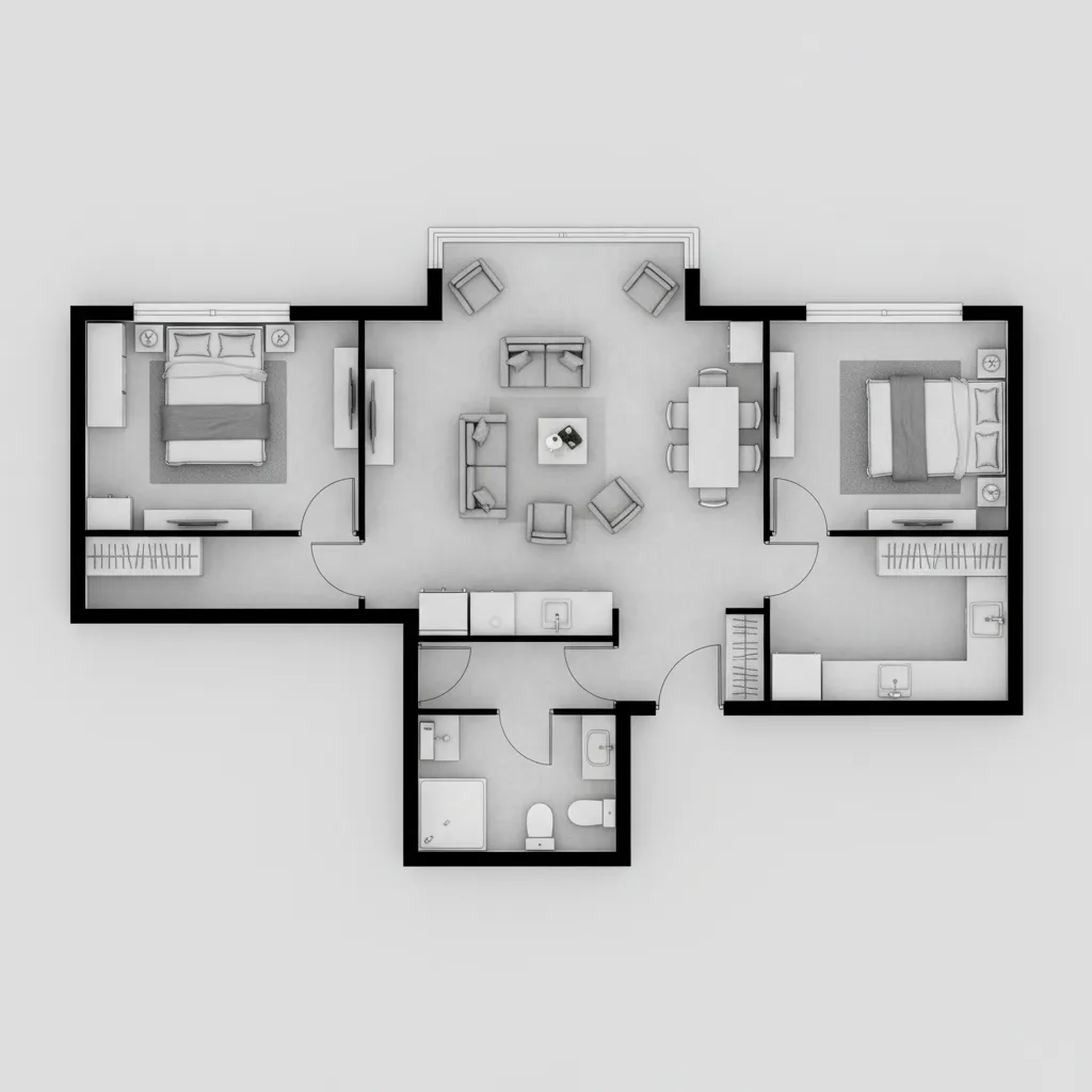 planta baixa de casa pequena com dois quartos