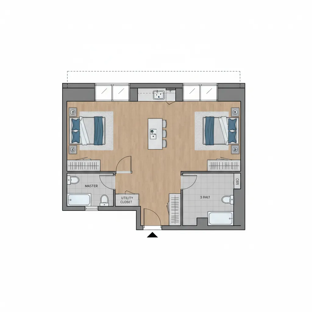 planta compacta de casa mostrando otimização de espaço