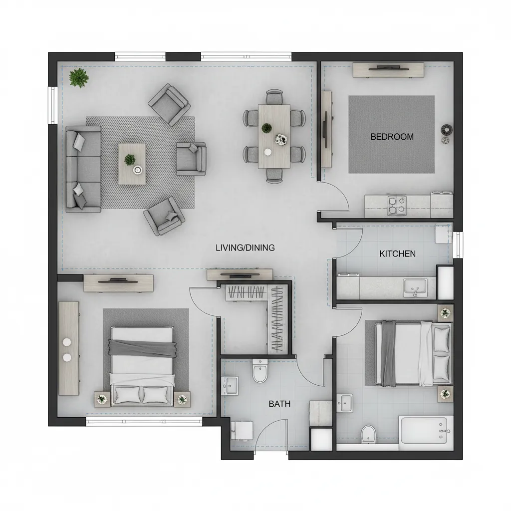 planta de casa pequena mostrando otimização de espaço e circulação