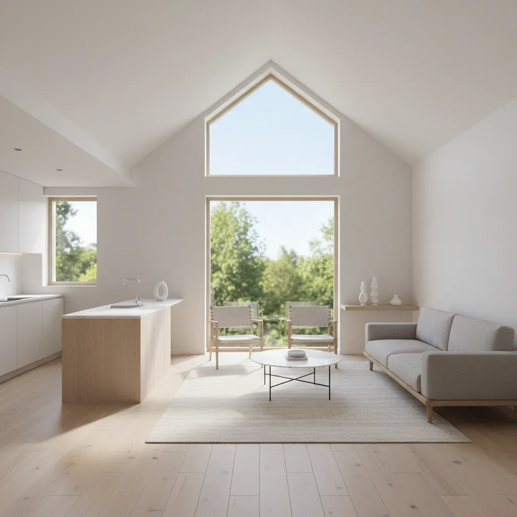 small modern living room with higher ceiling to create spacious feeling