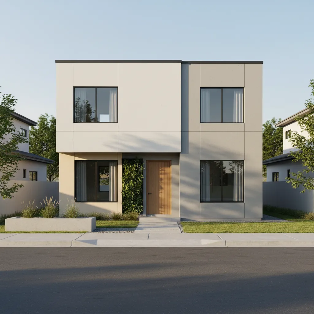 Small modern house with clean parapet wall roofline