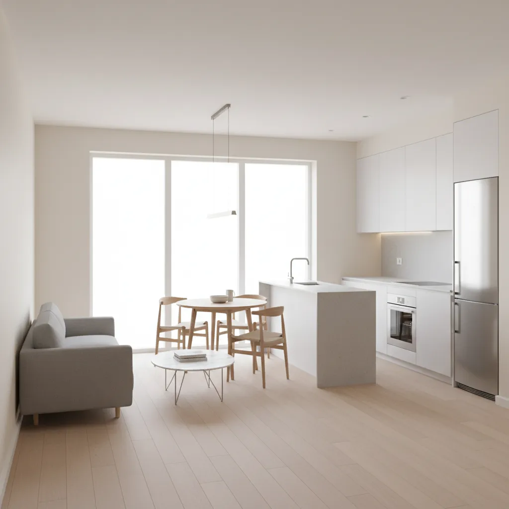 open layout example in an 800 sq ft house living dining kitchen space